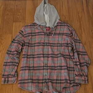 Supreme SS18 Pink Plaid Button-Up Shirt with Grey Hoodie